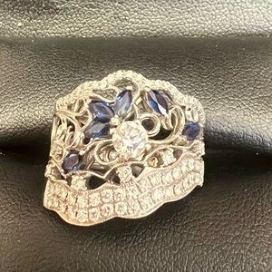 Stunning Porrati 14K White Gold Diamond & Sapphire Ring